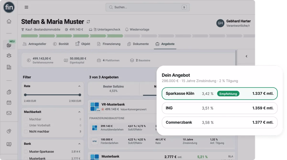 Vergleich der Finanzierungsangebote verschiedener Banken in fincrm