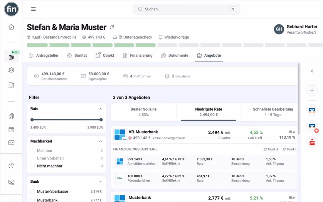 Vergleich von Plattform-Angeboten mehrerer Banken in einem Vorgang in fincrm